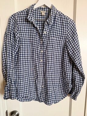 L.L.Bean Navy and White Gingham Shirt
